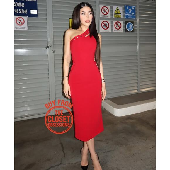 ZARA Red Fitted Asymmetrical Cutout Midi Dress NWT ❤️ - Picture 9 of 16